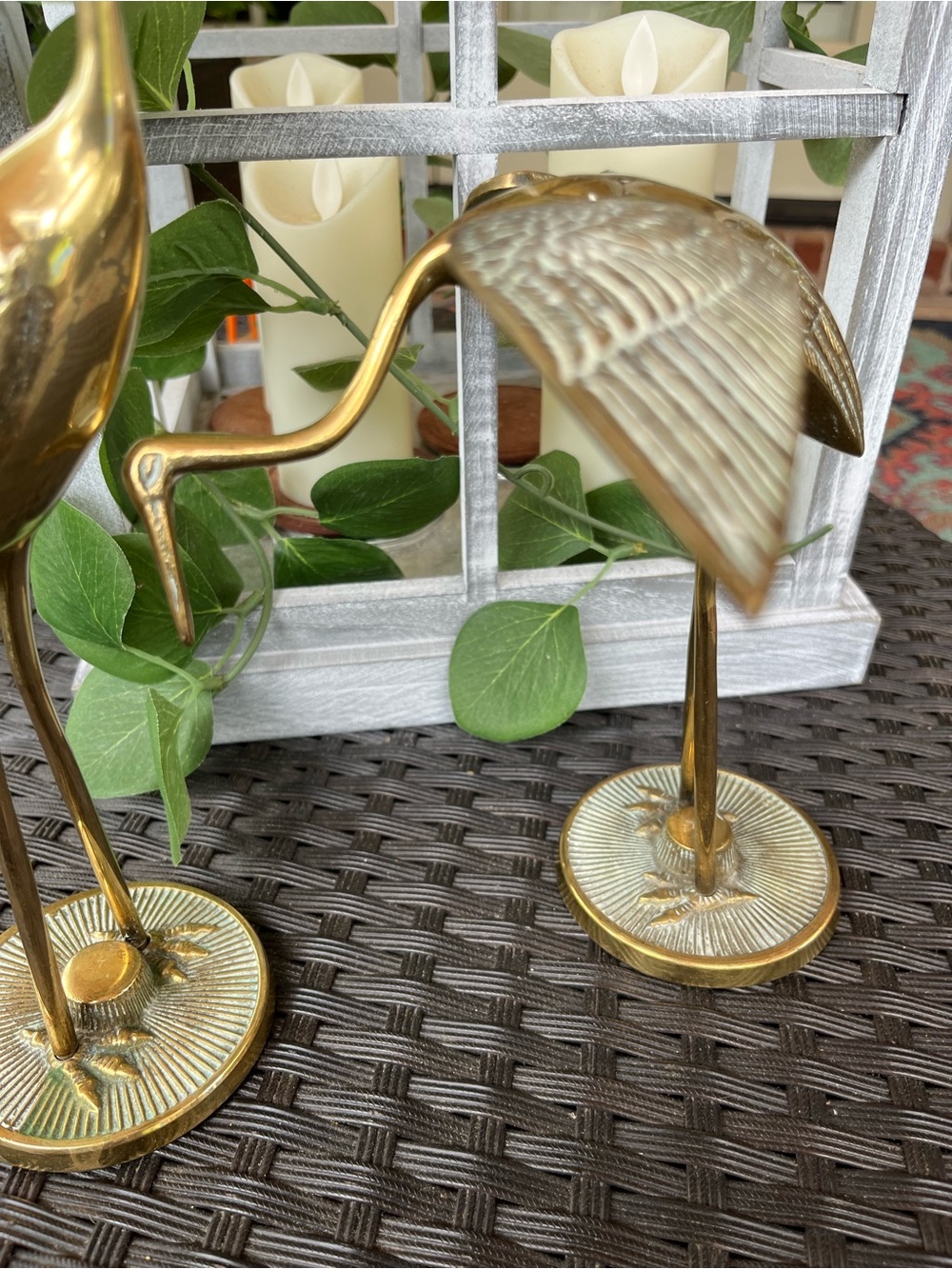 Vintage Brass Crane Bird Figurines - Gold Tone Set of Two - Picture 5 of 8